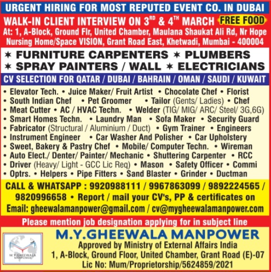 Urgent Hiring for Dubai