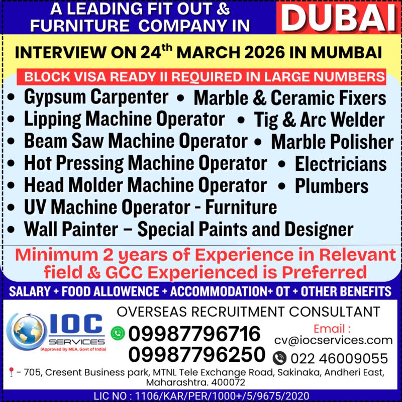 Urgent Hiring for Dubai