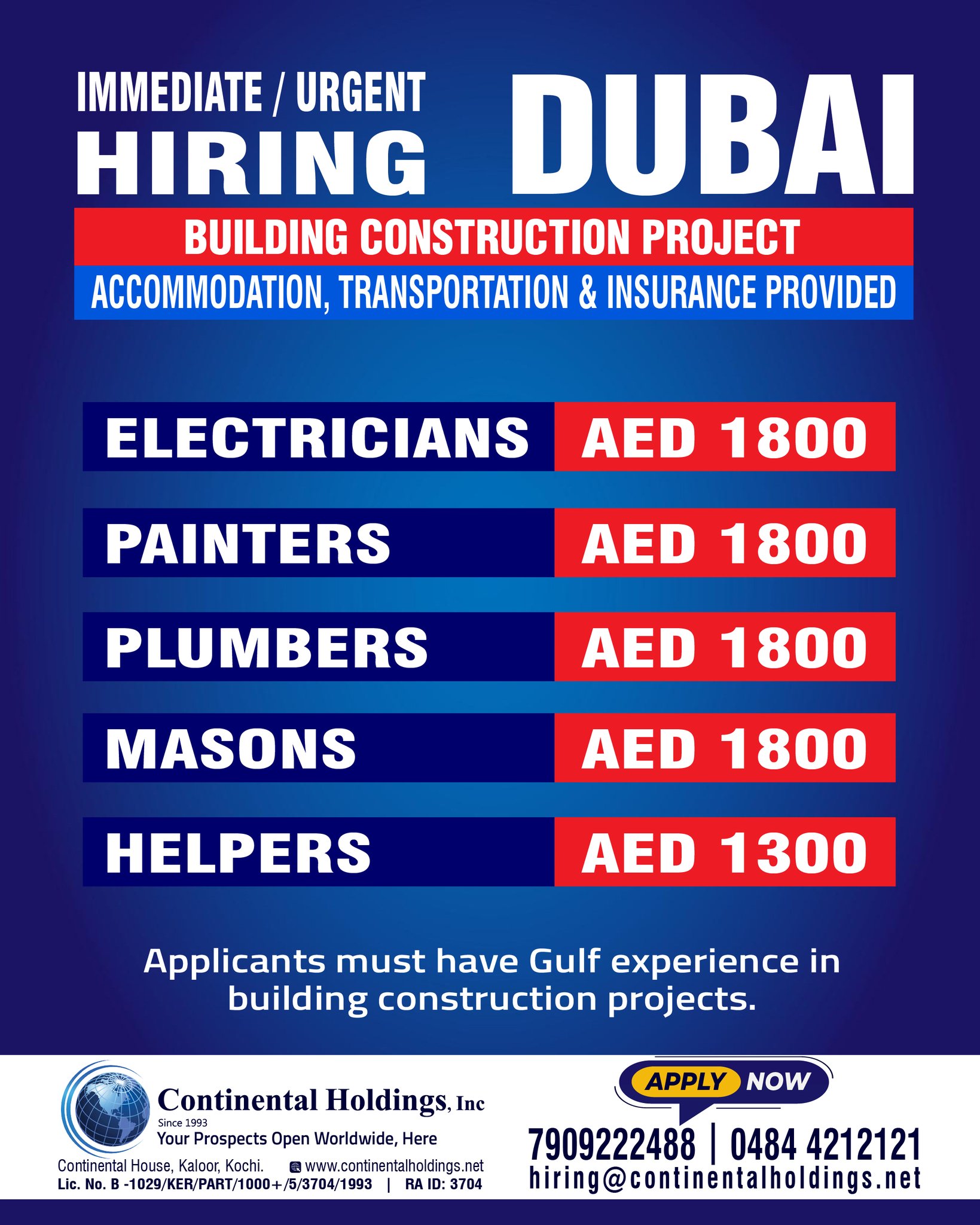 Urgent Hiring for Dubai
