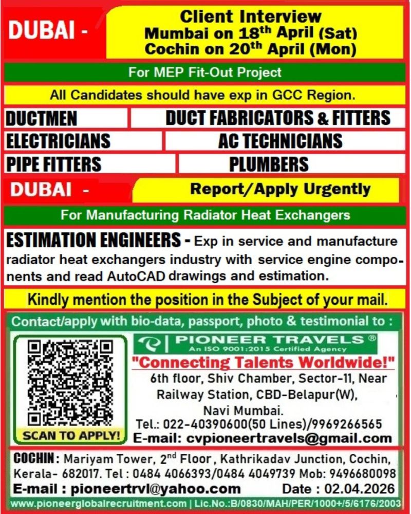 Urgent Hiring for Dubai