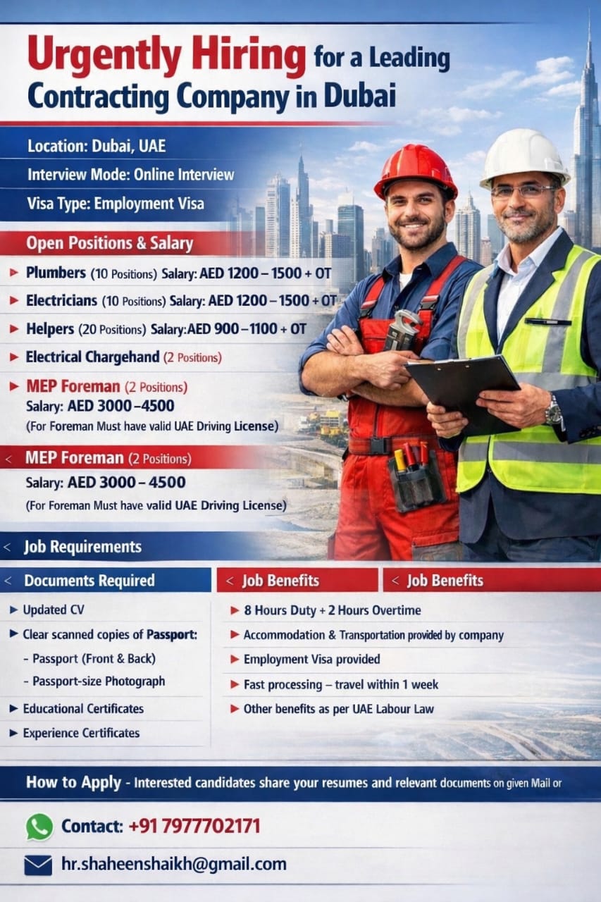 Urgent Hiring for Dubai