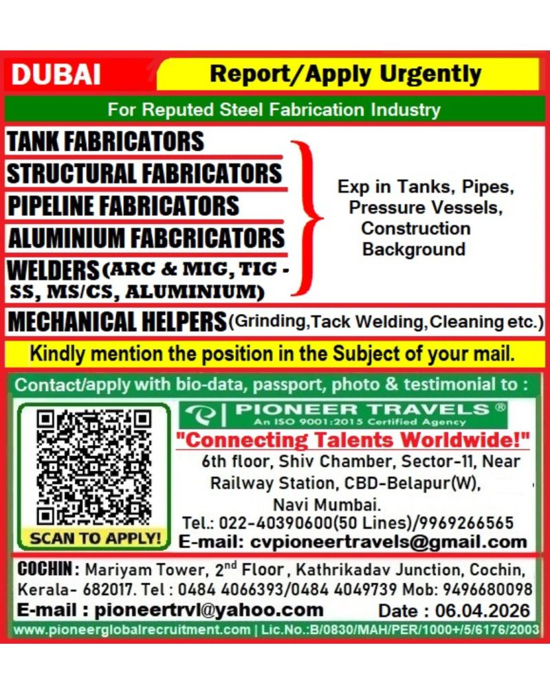 Urgent Hiring for Dubai