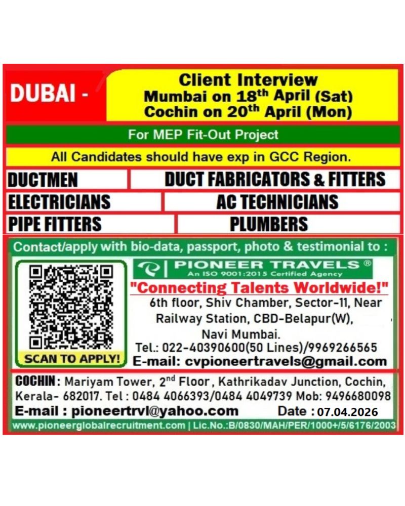 Urgent Hiring for Dubai