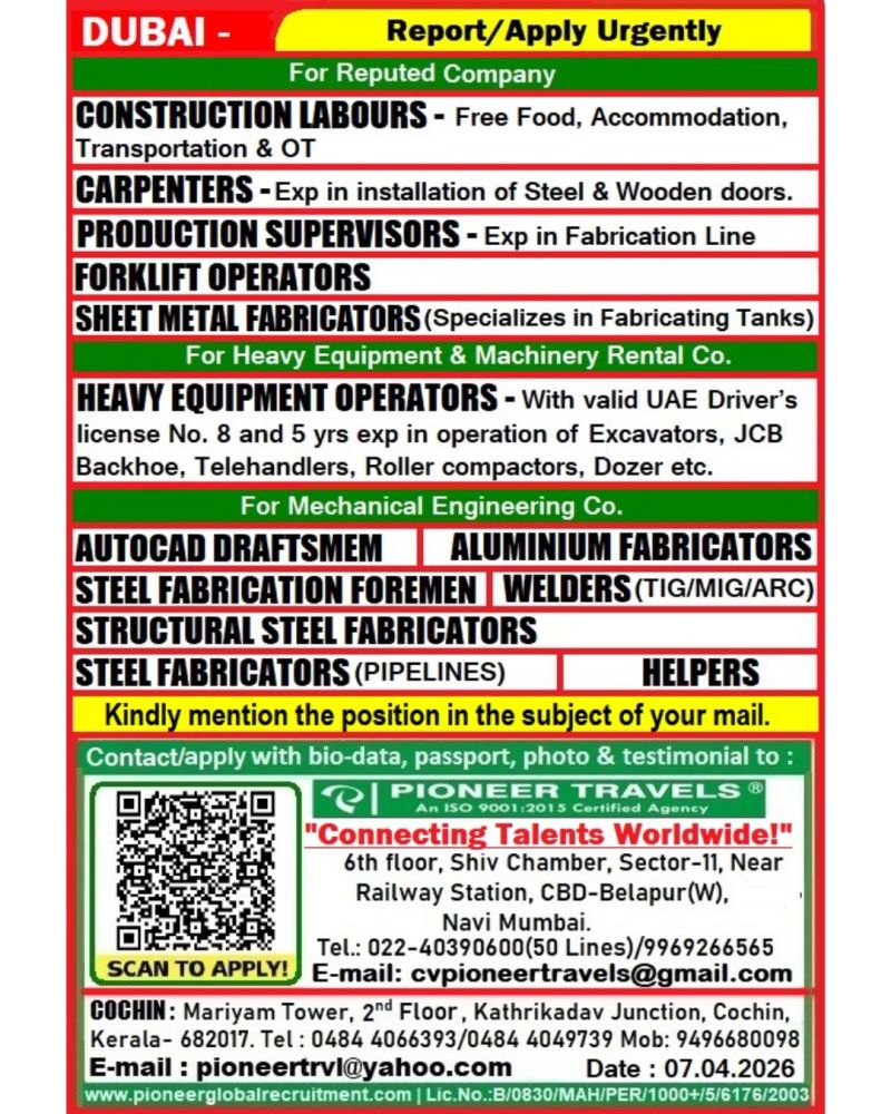 Urgent Hiring for Dubai