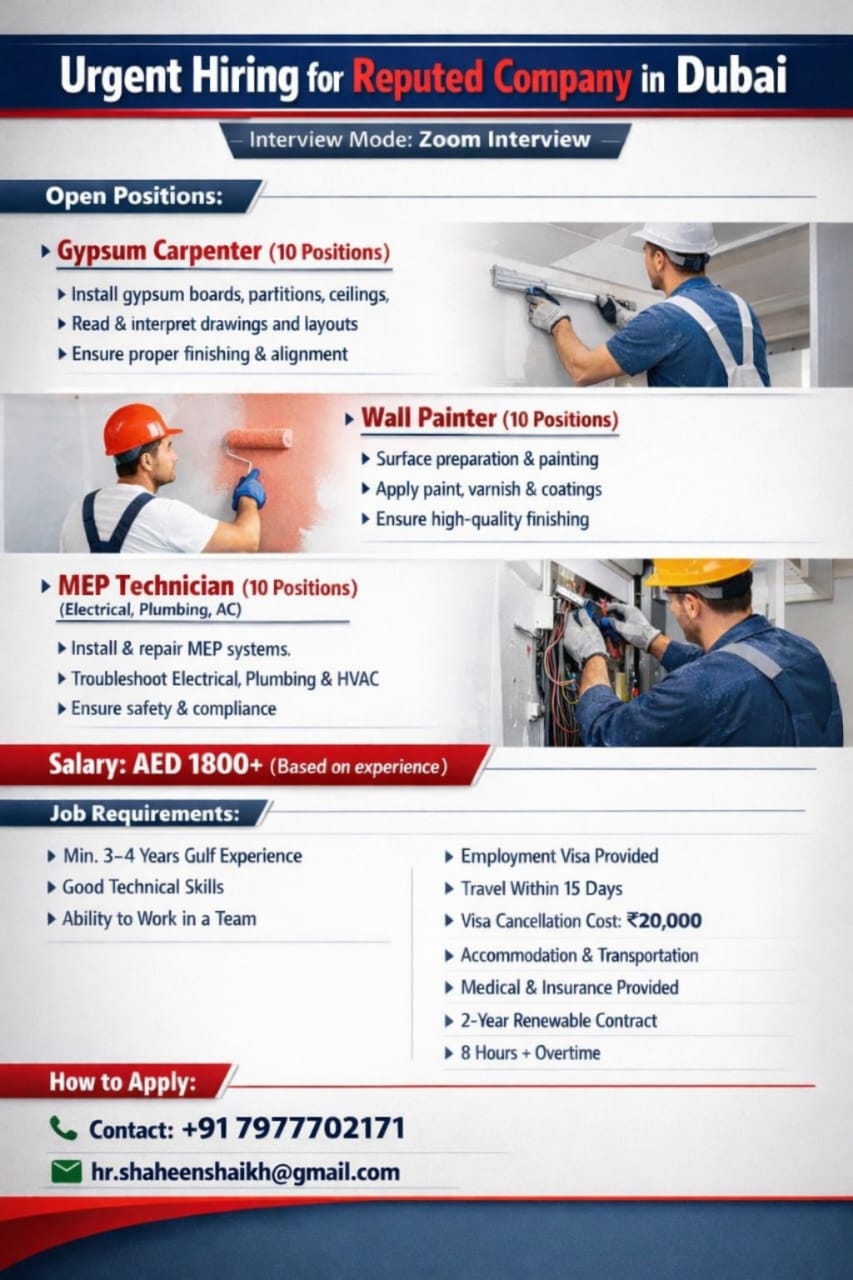 Urgent Hiring for Dubai