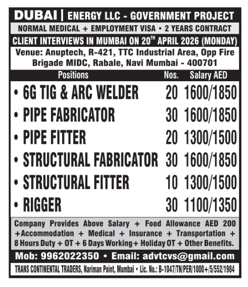 Urgent Hiring for Dubai