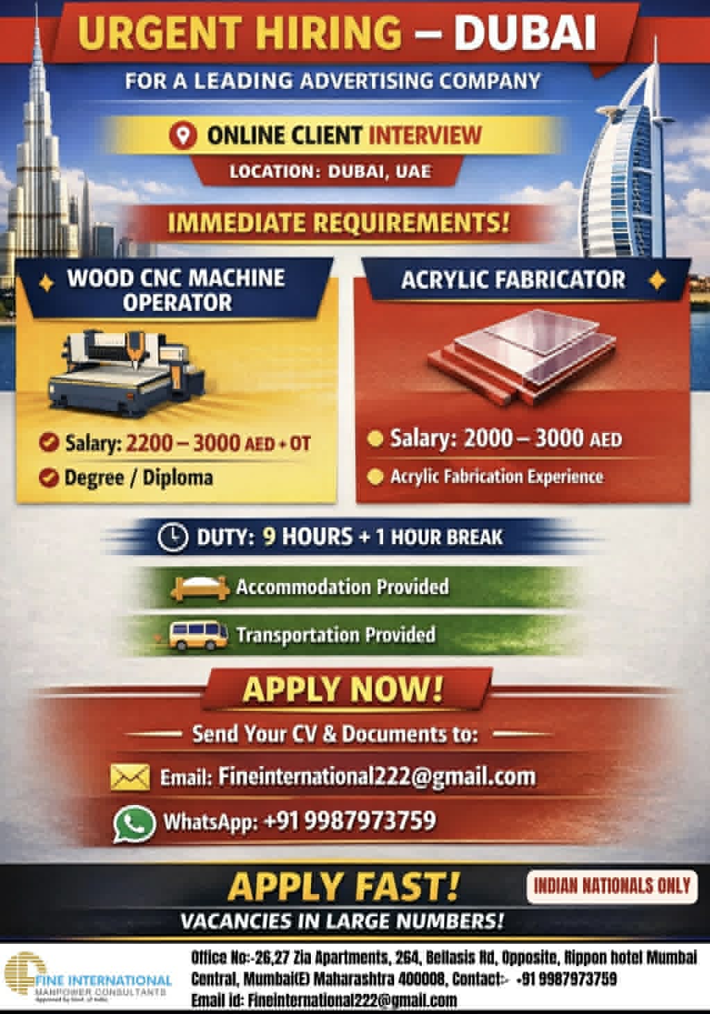Urgent Hiring for Dubai