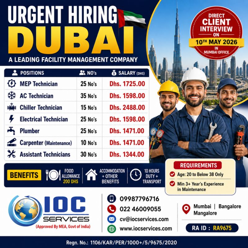 Urgent Hiring for Dubai