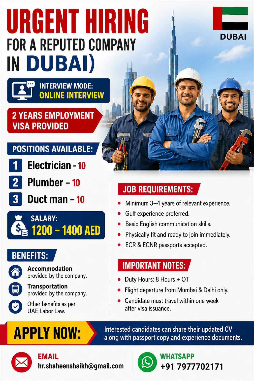 Urgent Hiring for Dubai