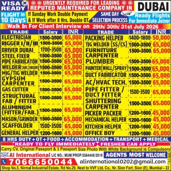 Urgent Hiring for Dubai