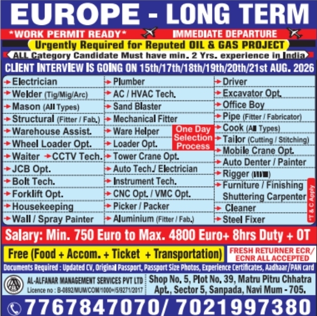 Urgent Hiring for Europe