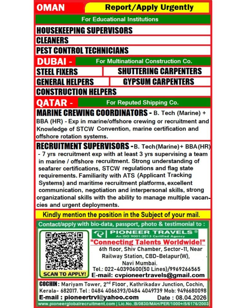 Urgent Hiring for Gulf