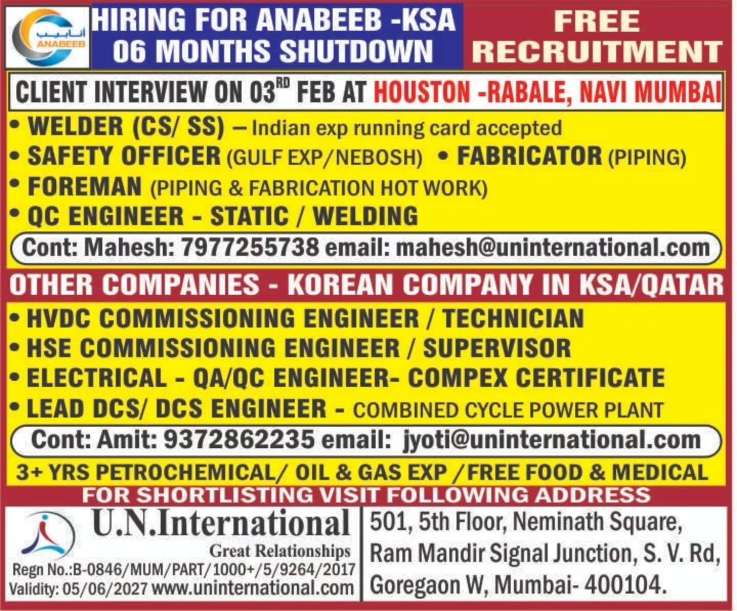 Urgent Hiring For KSA & Qatar
