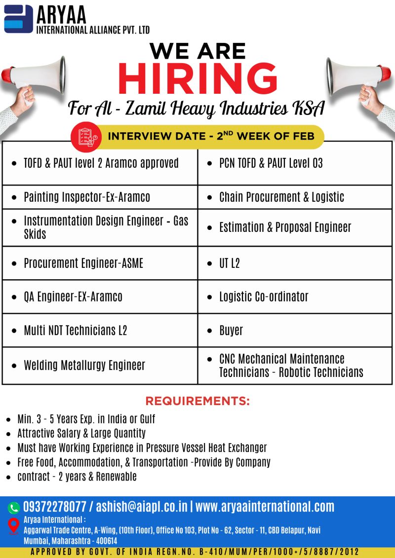 Urgent Hiring for KSA