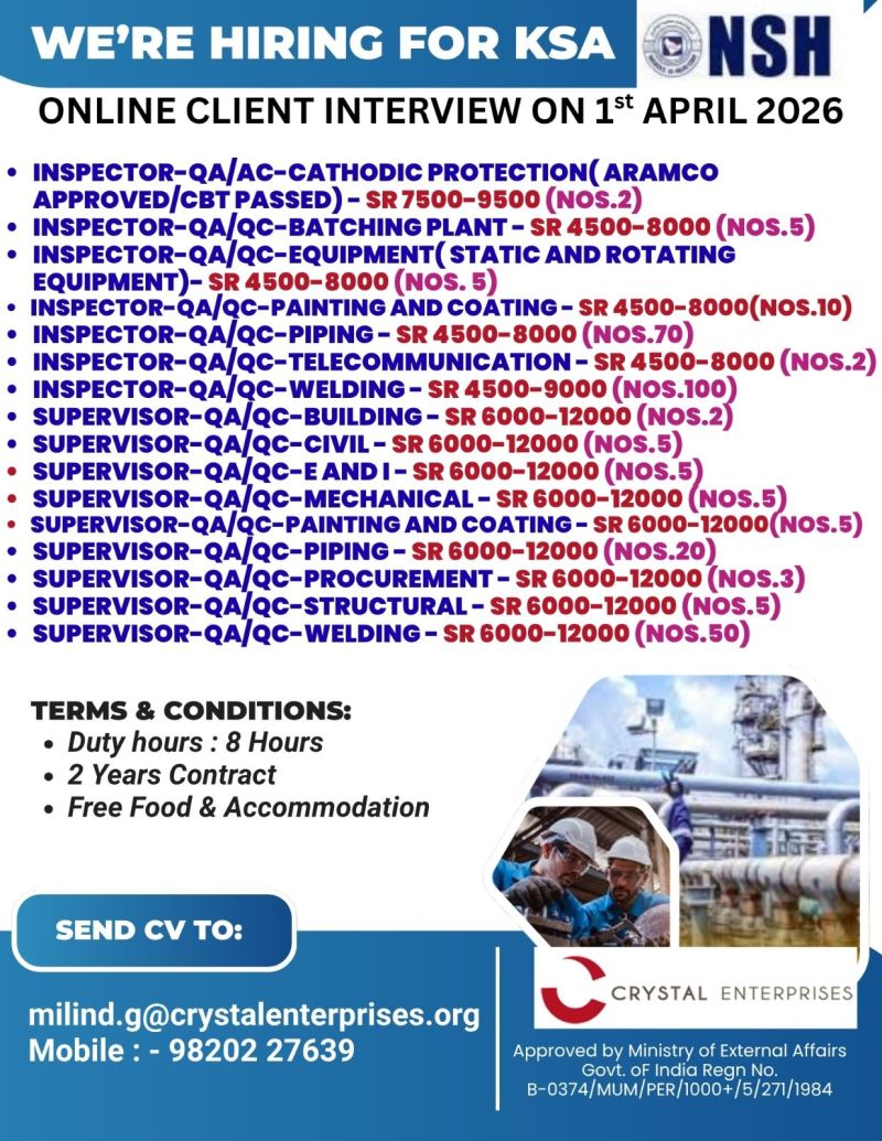 Urgent Hiring for KSA