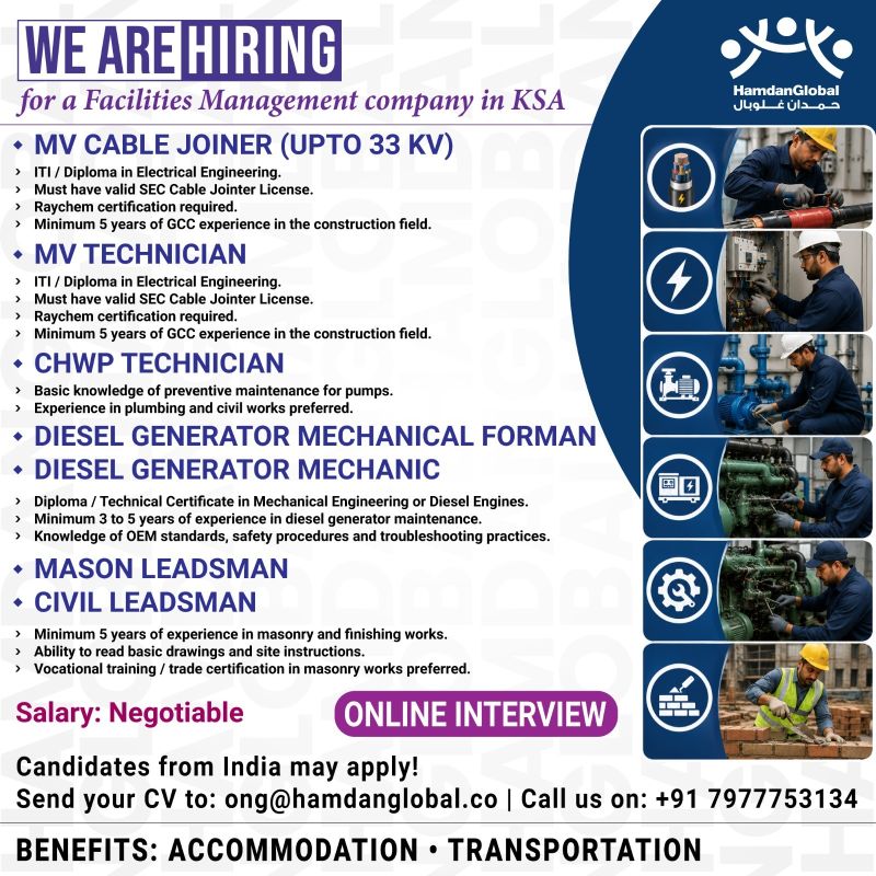 Urgent Hiring for KSA