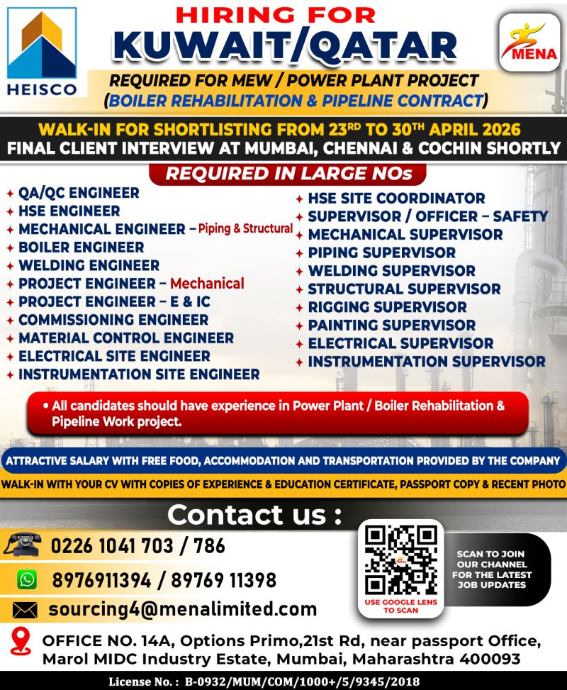 Urgent Hiring for Kuwait/ Qatar