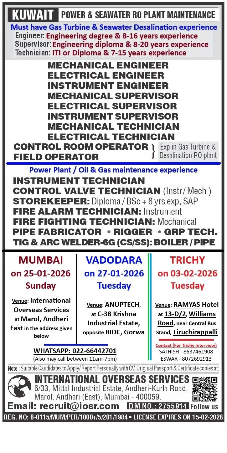Urgent Hiring for Kuwait