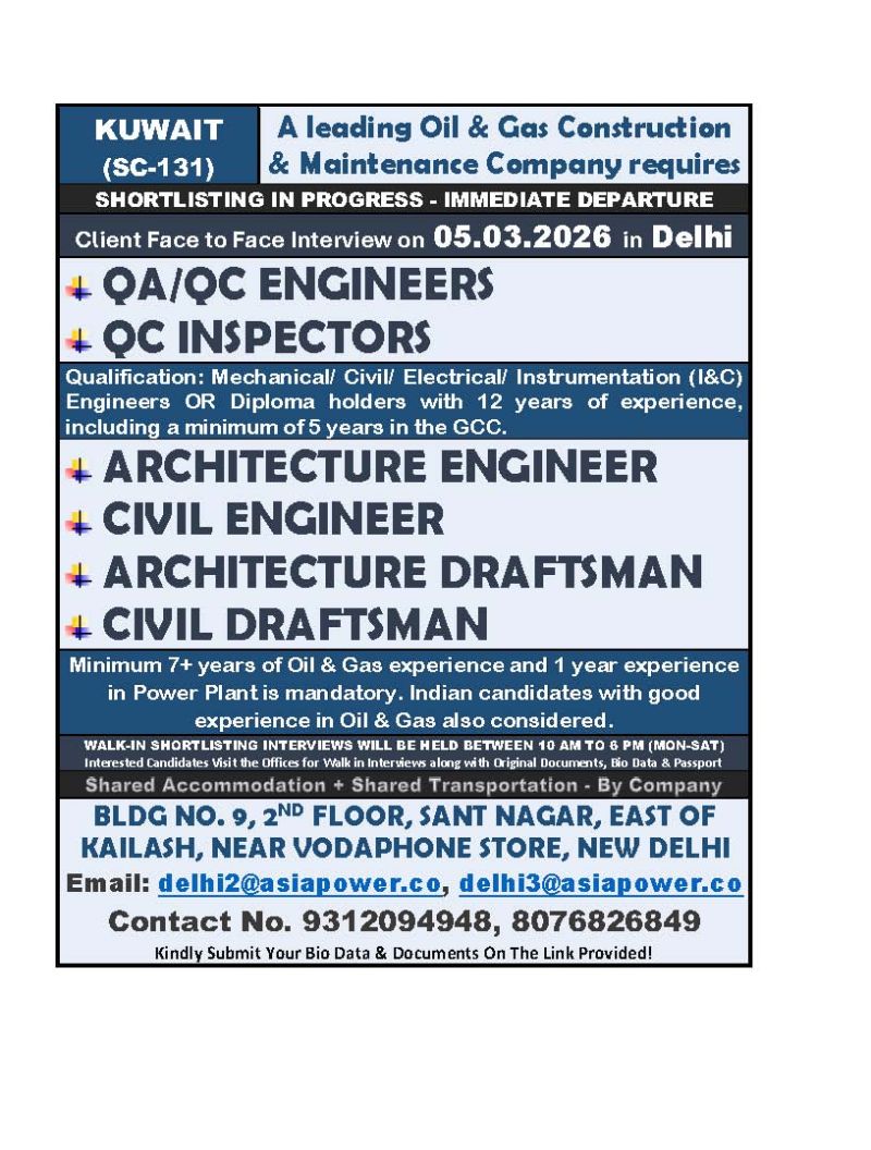 Urgent Hiring for Kuwait