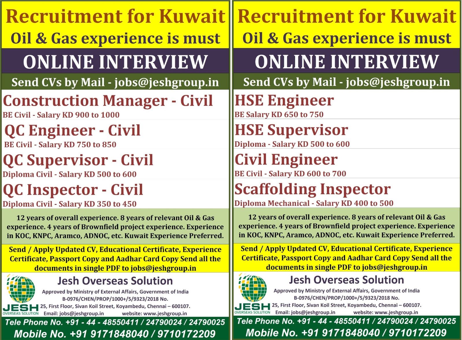 Urgent Hiring for Kuwait