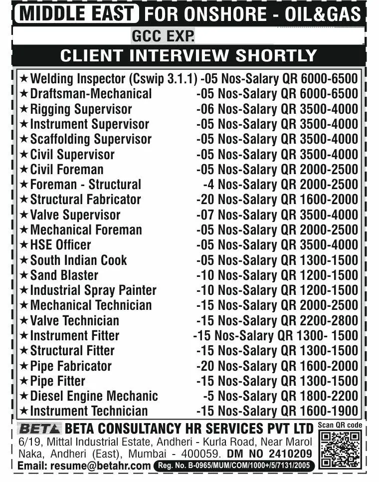 Urgent Hiring for Middle East