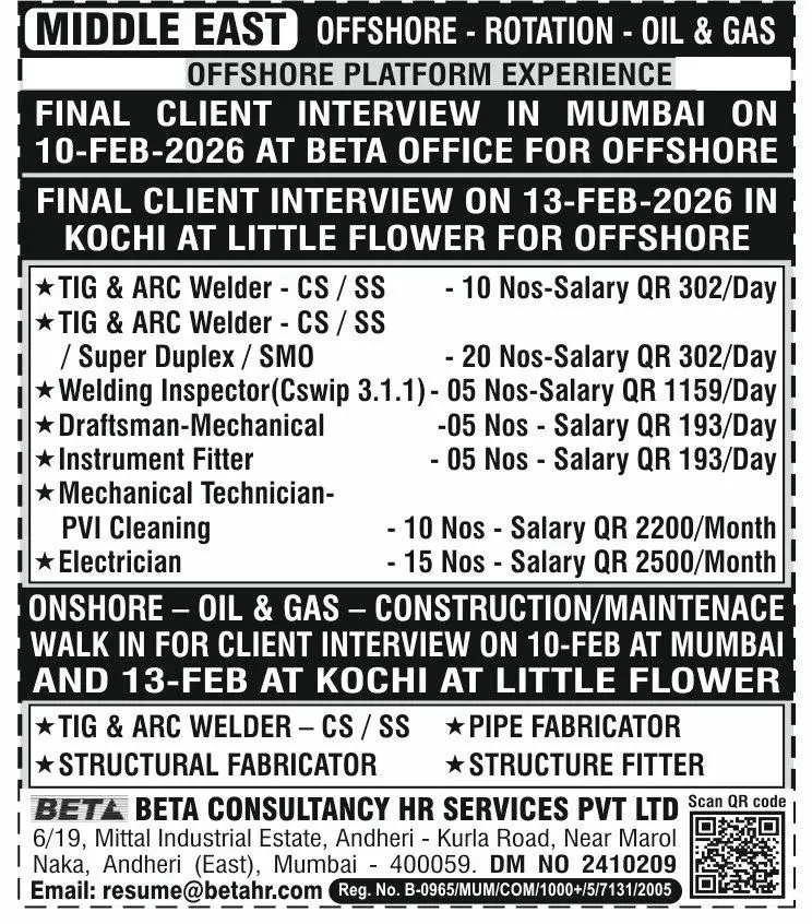 Urgent Hiring for Middle East