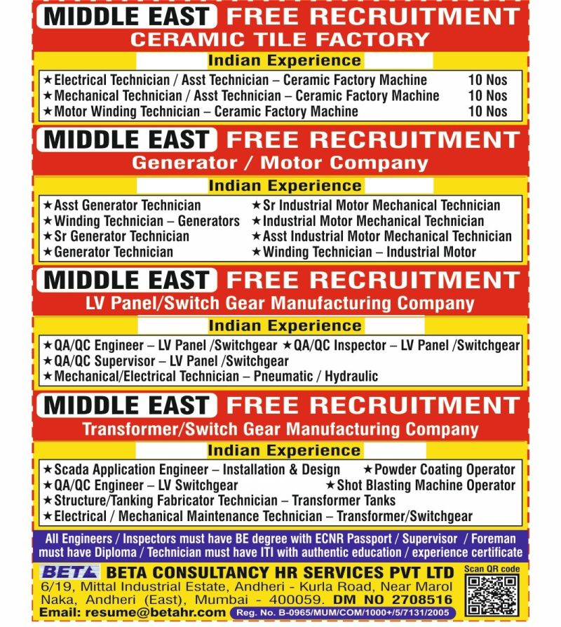Urgent Hiring for Middle East