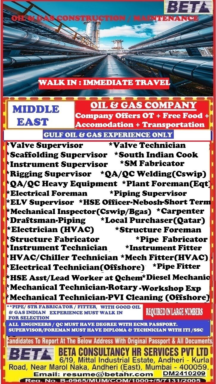 Urgent Hiring for Middle East