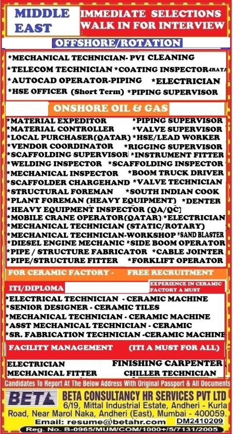 Urgent Hiring for Middle East