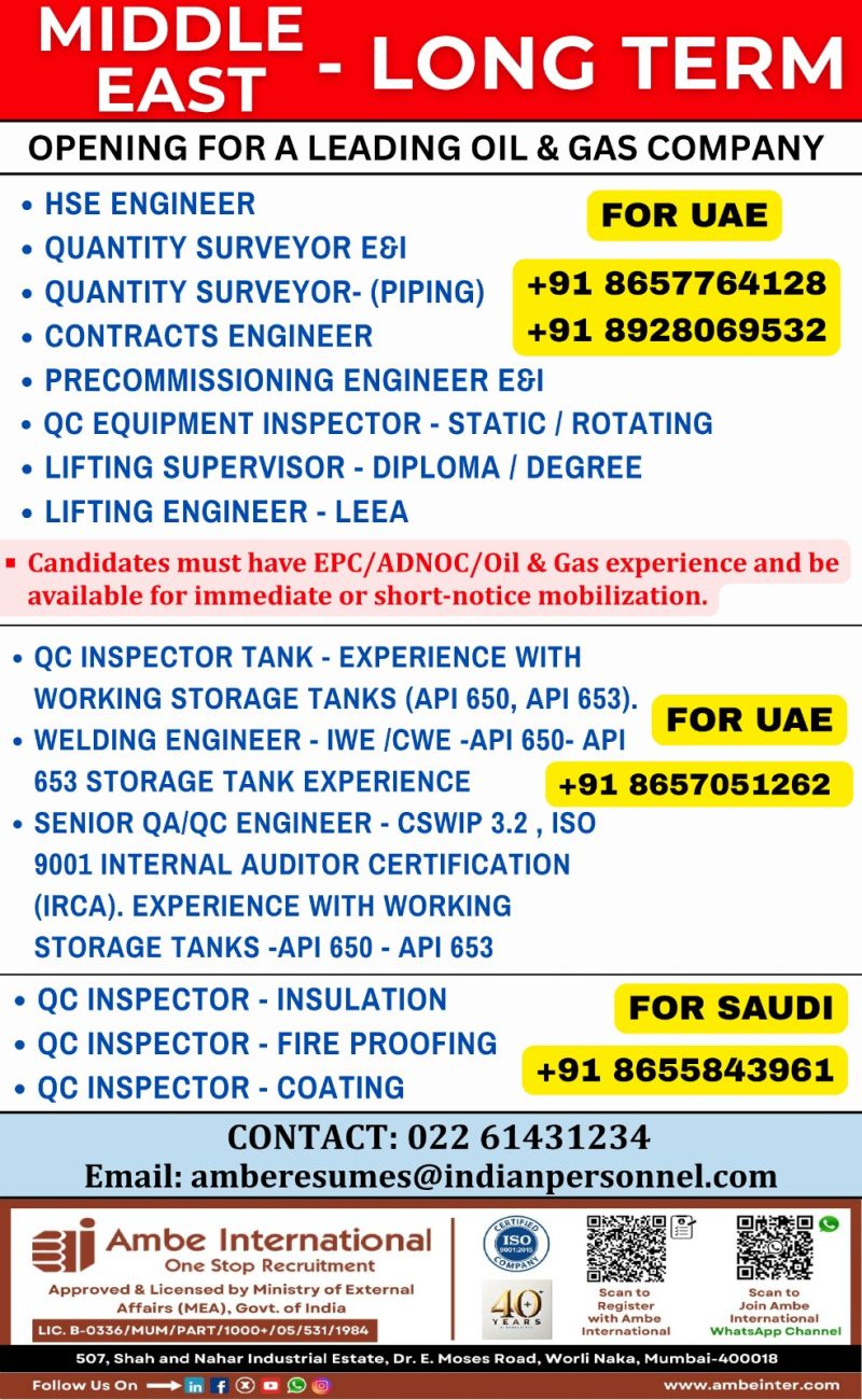 Urgent Hiring for Middle East