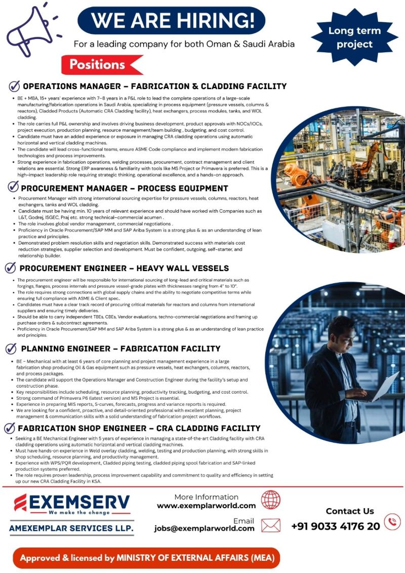 Urgent Hiring For Oman & Saudi Arabia