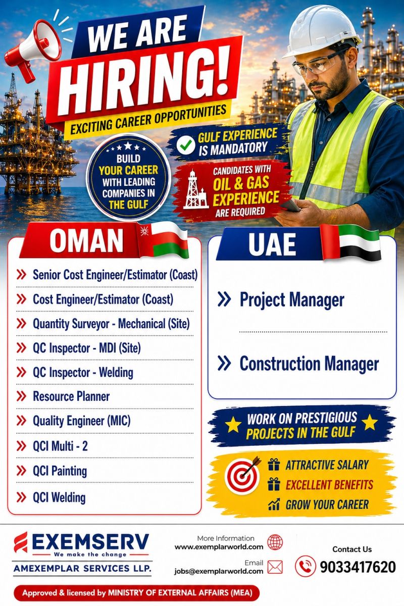 Urgent Hiring for Oman / UAE