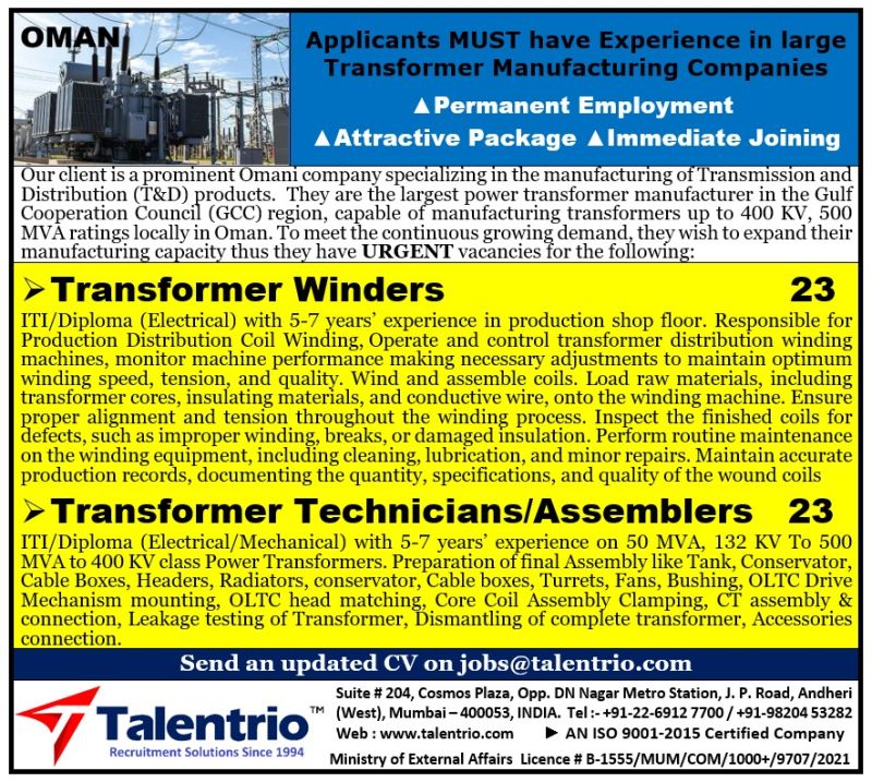 Urgent Hiring for Oman
