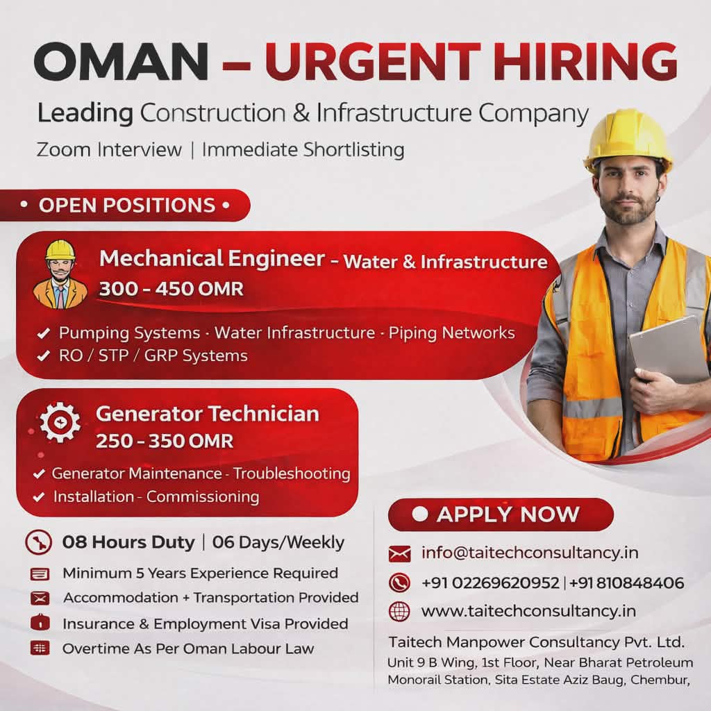 Urgent Hiring for Oman