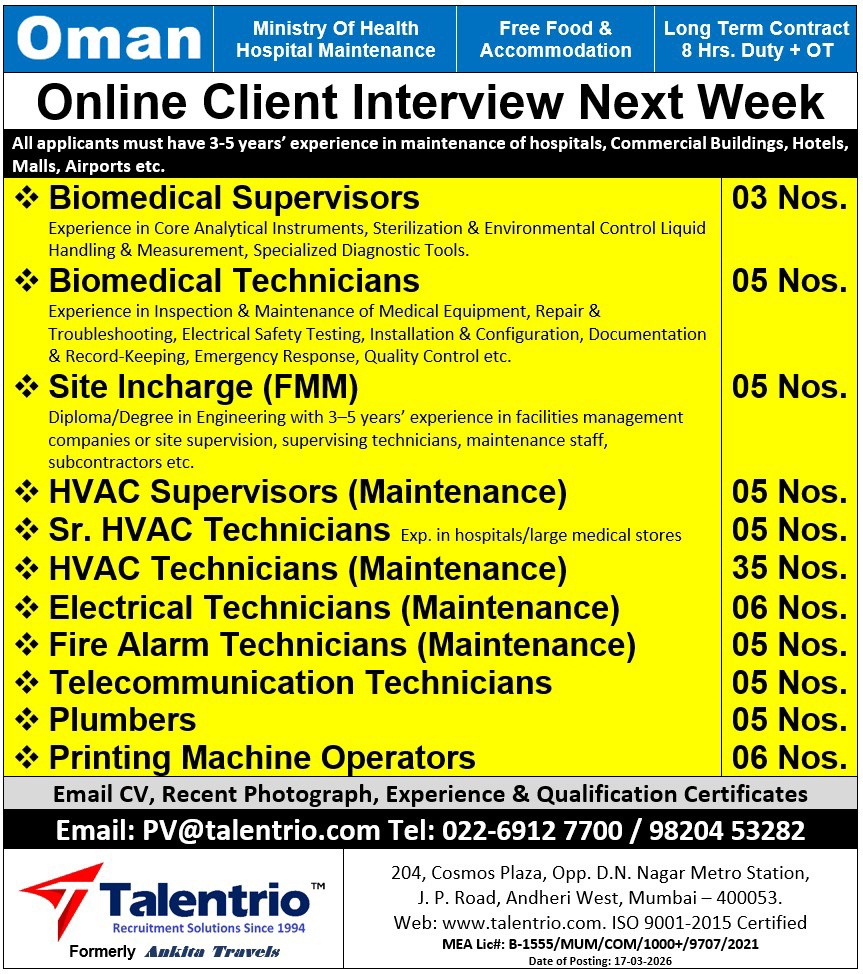 Urgent Hiring for Oman