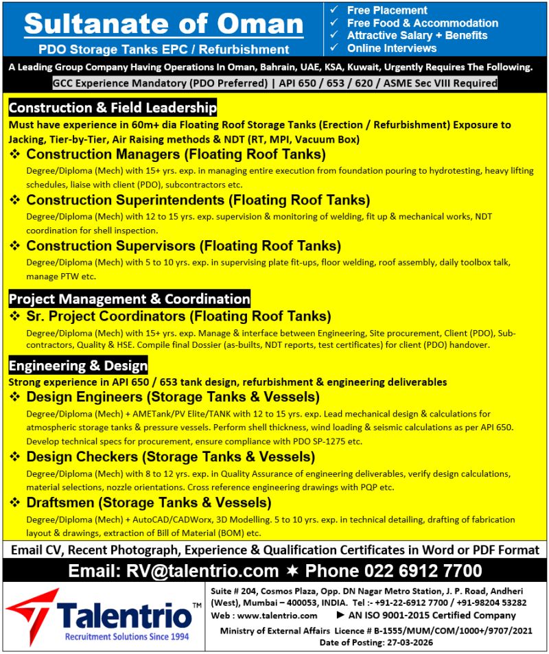 Urgent Hiring for Oman