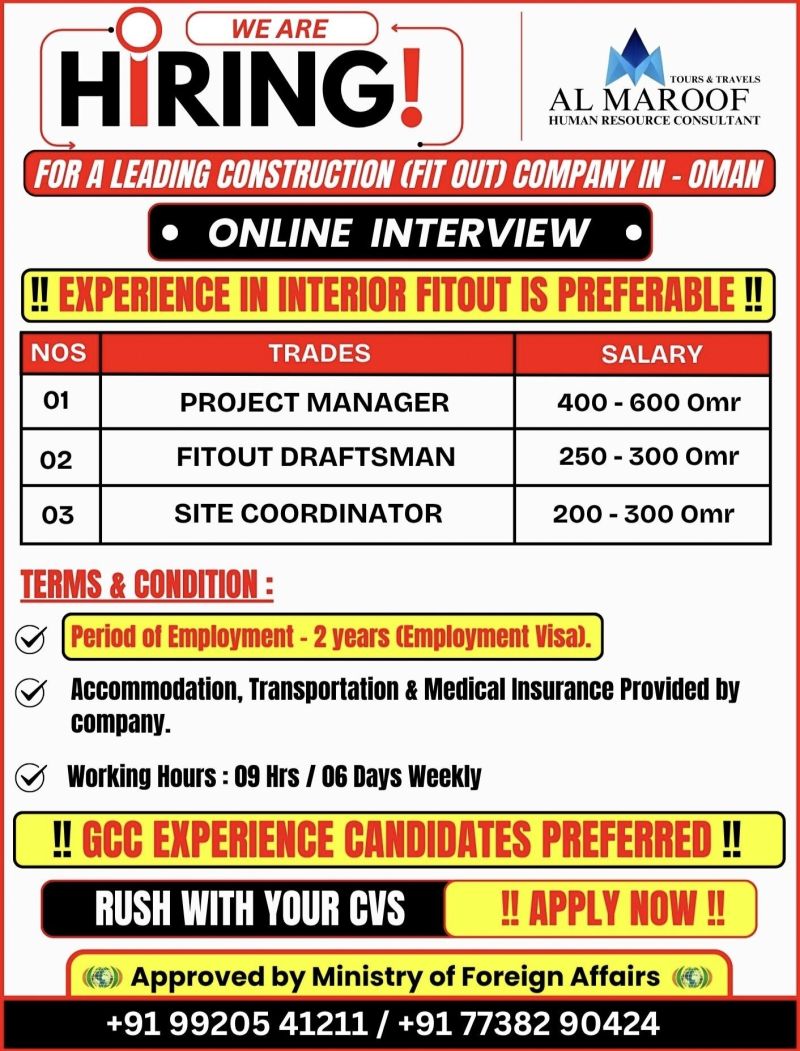 Urgent Hiring for Oman