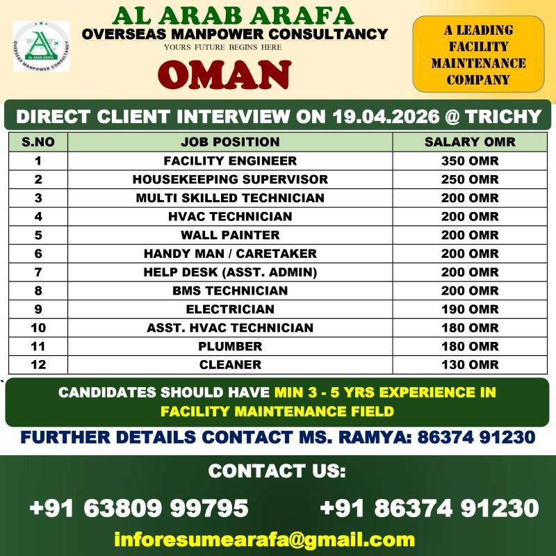 Urgent Hiring for Oman