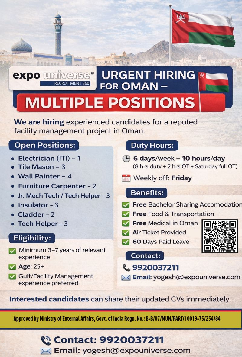 Urgent Hiring for Oman
