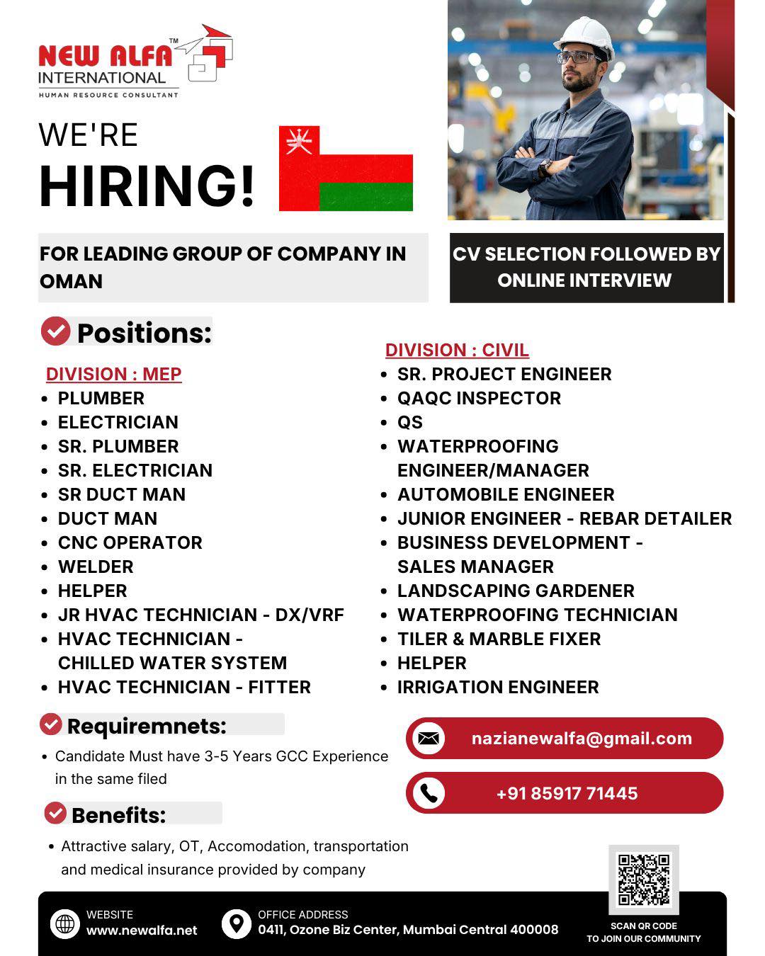 Urgent Hiring for Oman