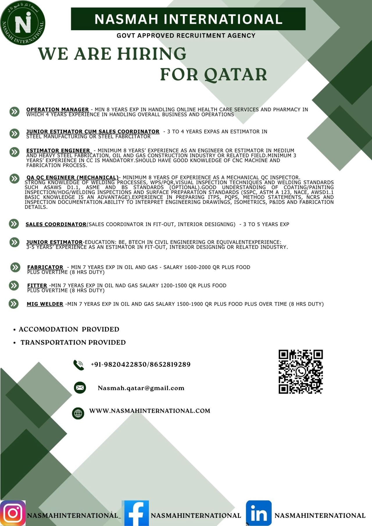 Urgent Hiring for Qatar