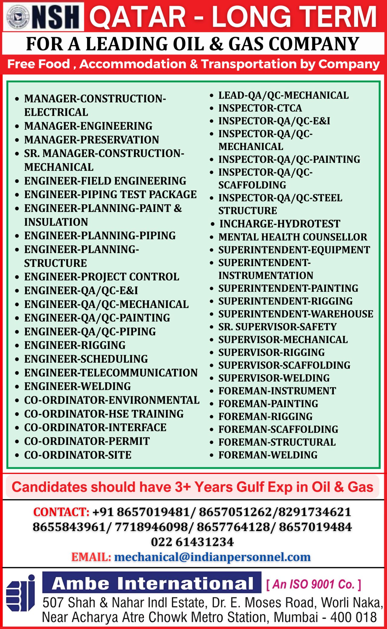 Urgent Hiring for Qatar