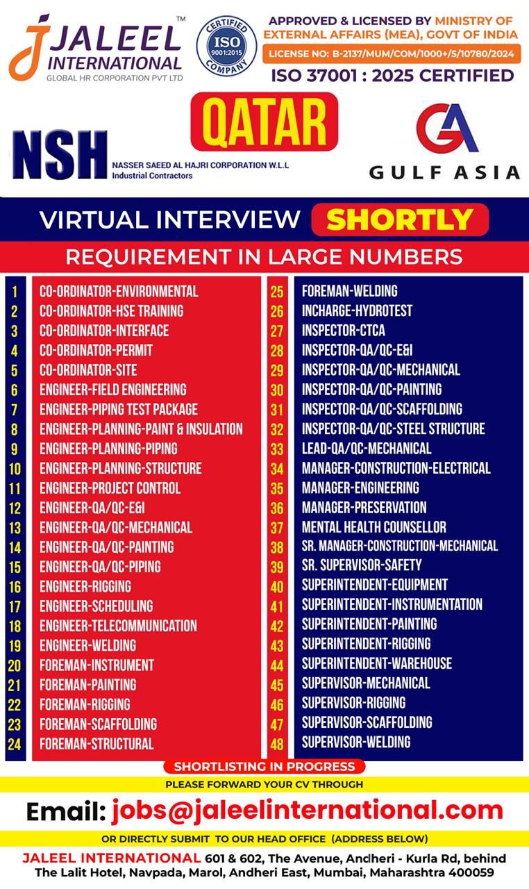 Urgent Hiring for Qatar