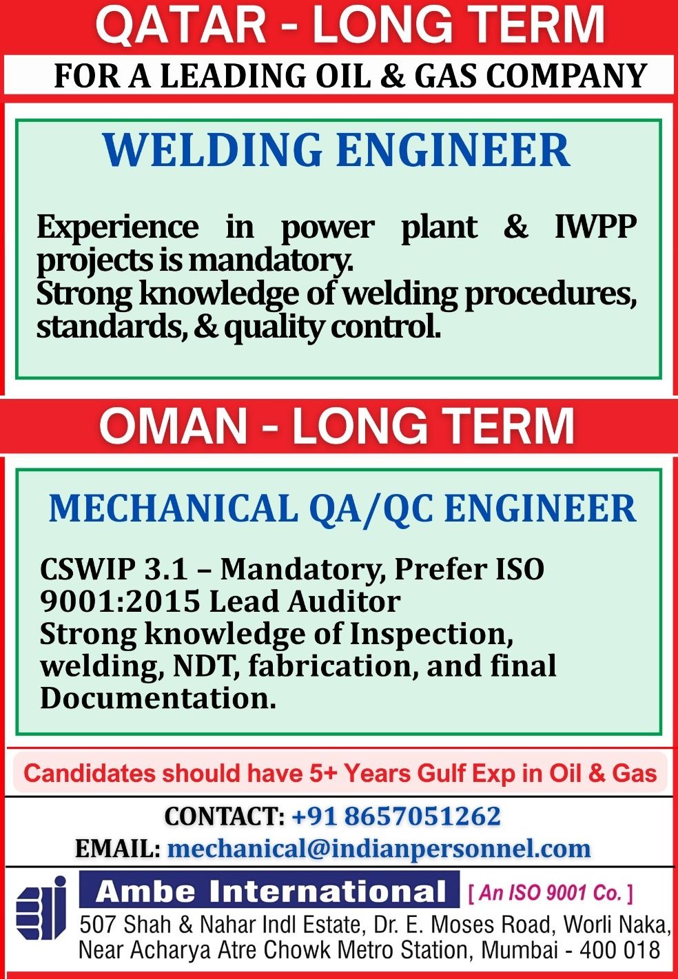 Urgent Hiring for Qatar
