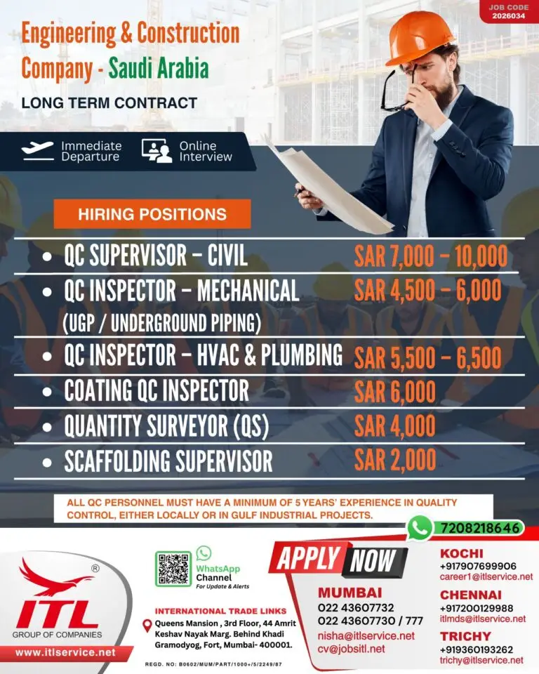 Urgent Hiring for Saudi Arabia