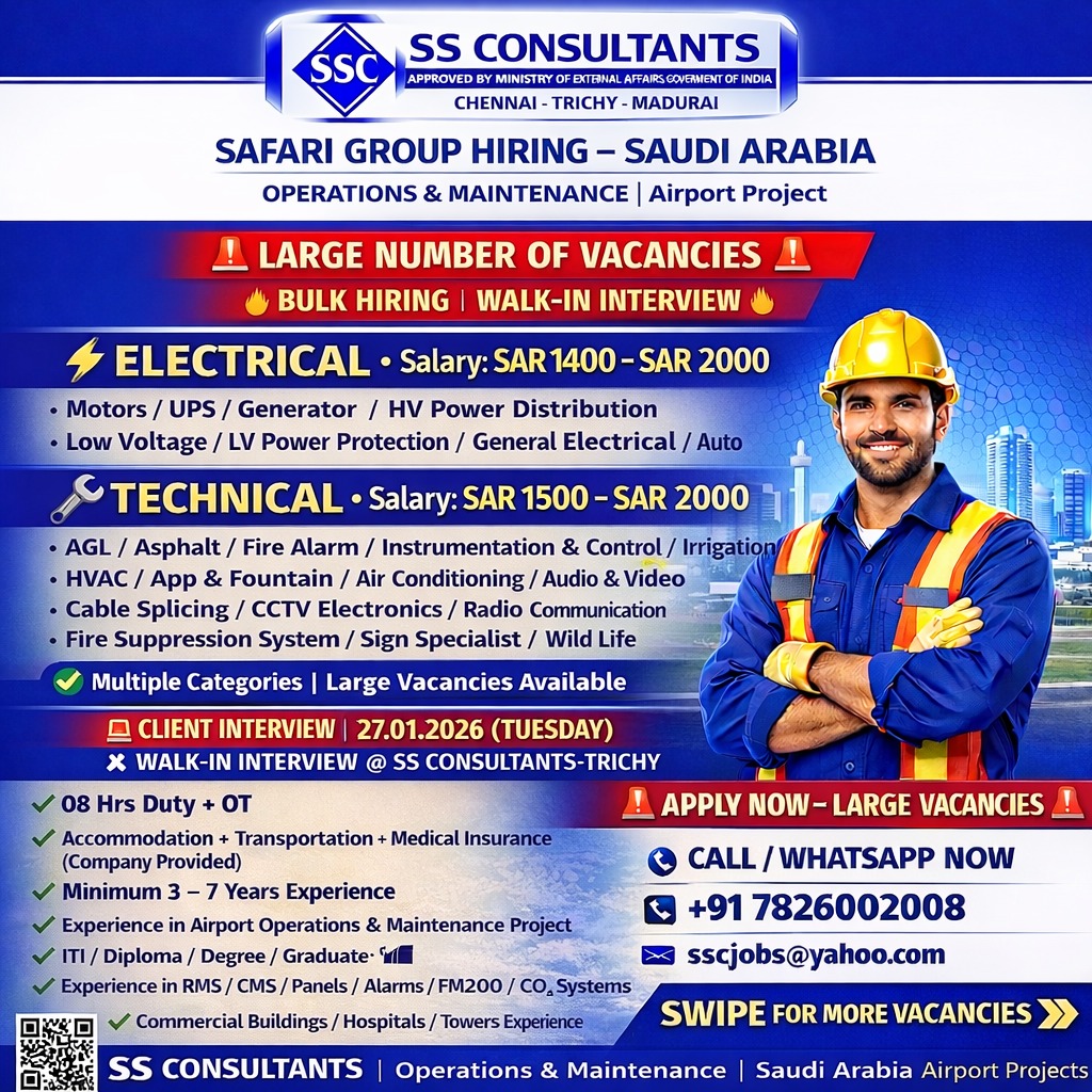Urgent Hiring for Saudi Arabia