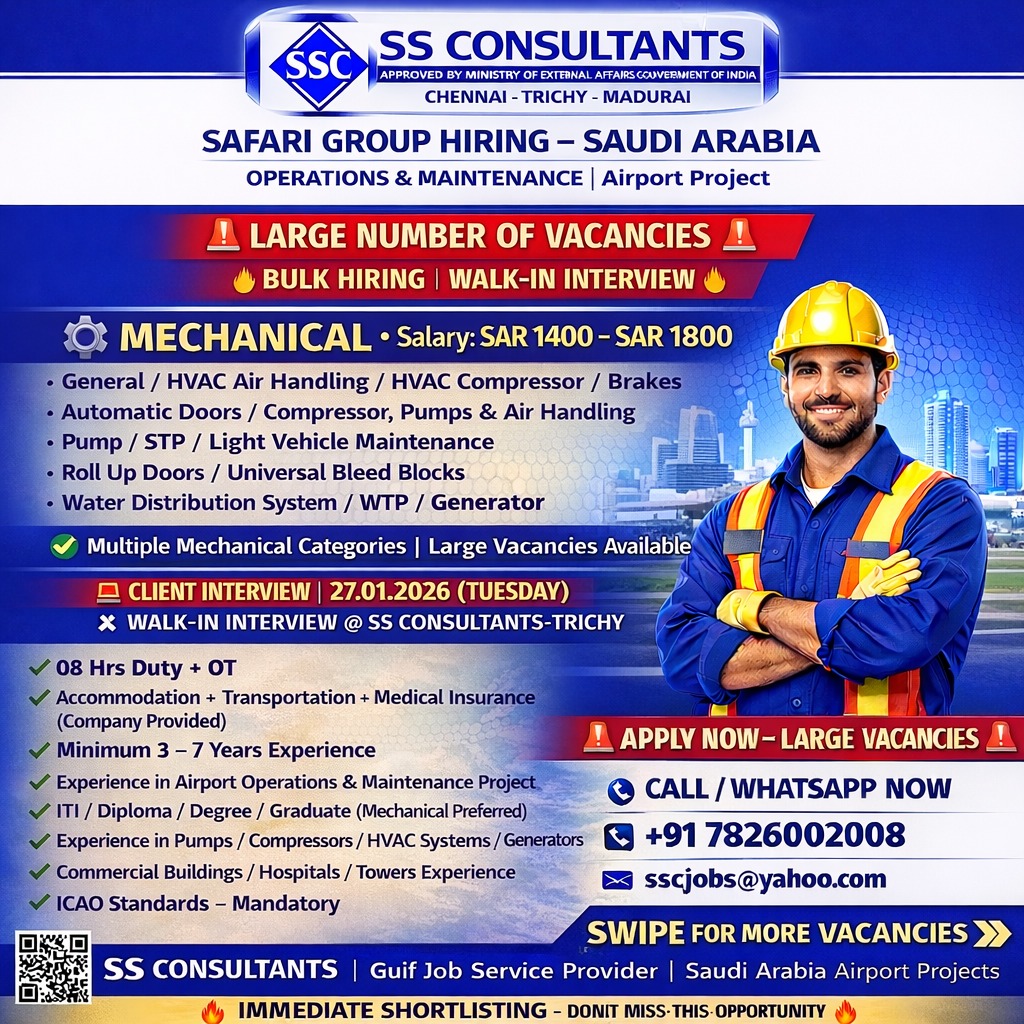 Urgent Hiring for Saudi Arabia