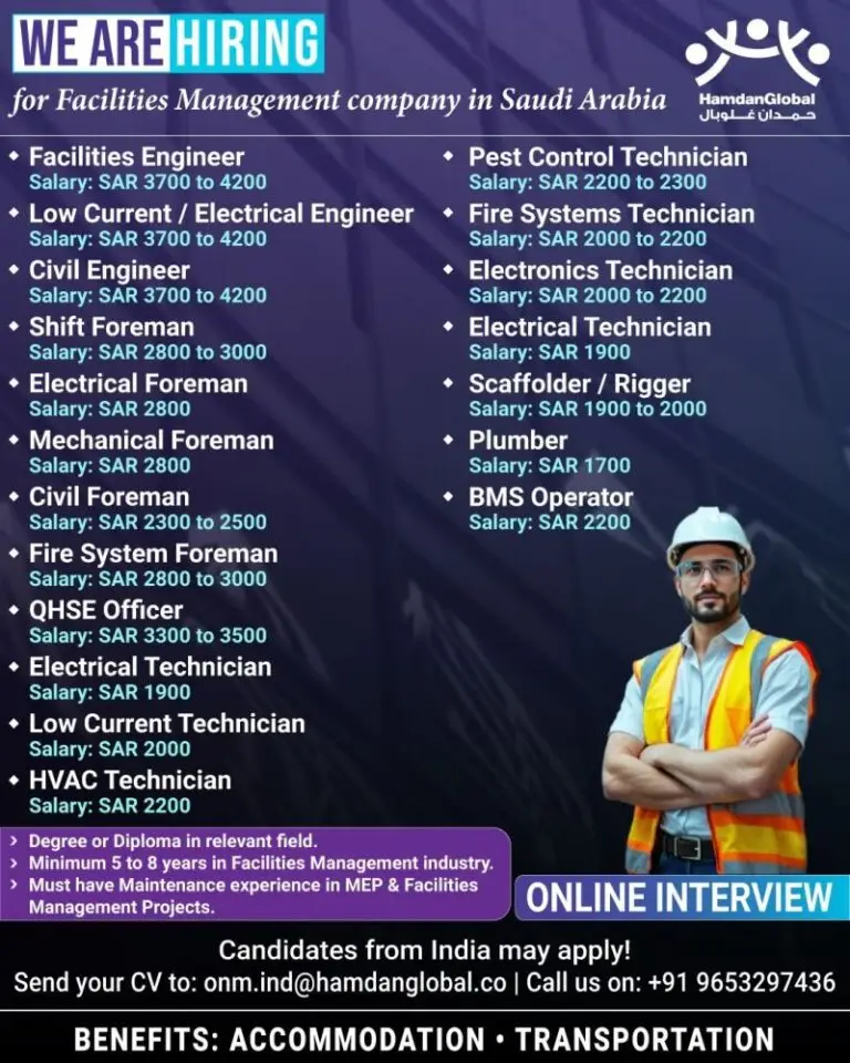 Urgent Hiring for Saudi Arabia