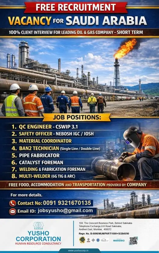 Urgent Hiring for Saudi Arabia