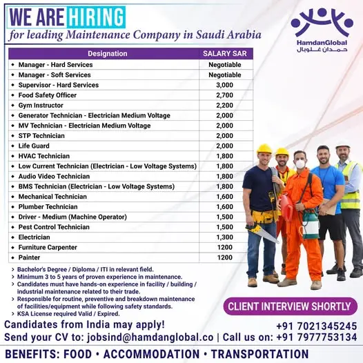 Urgent Hiring for Saudi Arabia